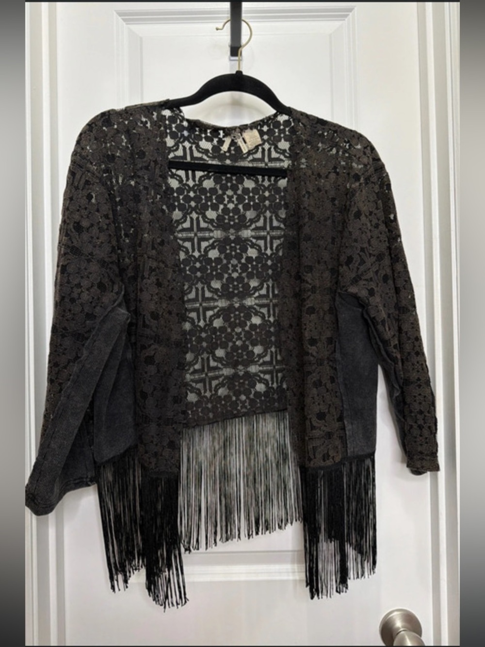 Gimmicks Buckle Size XL‎ Black Lace & Fringe cardigan